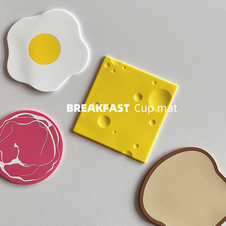 ins网红防撞隔热杯垫日韩风早餐食物图形软胶垫可爱吐司鸡蛋芝士