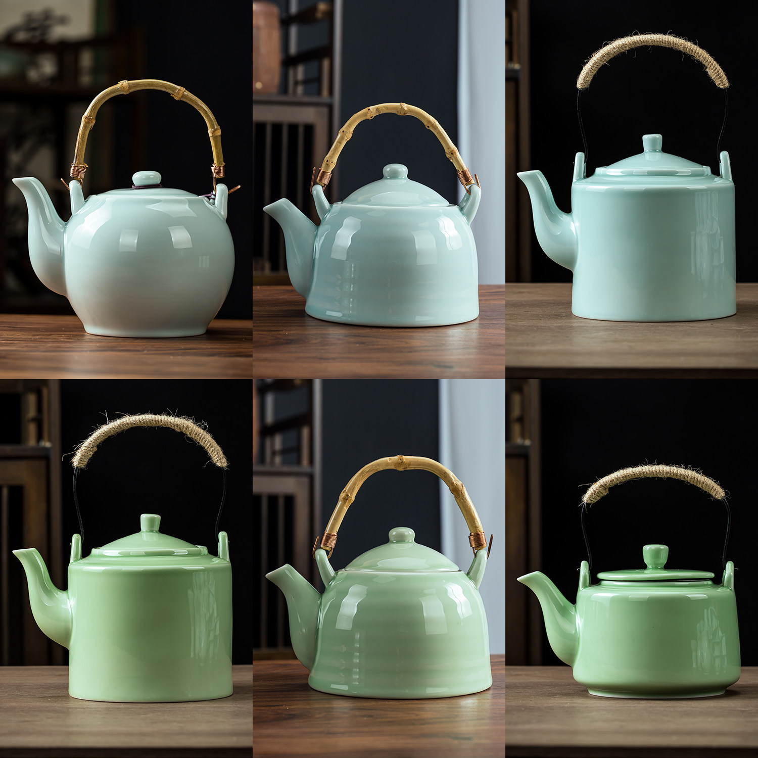 青瓷提梁壶功夫茶具家用耐高温泡茶壶大容量凉水壶餐厅热水壶单壶