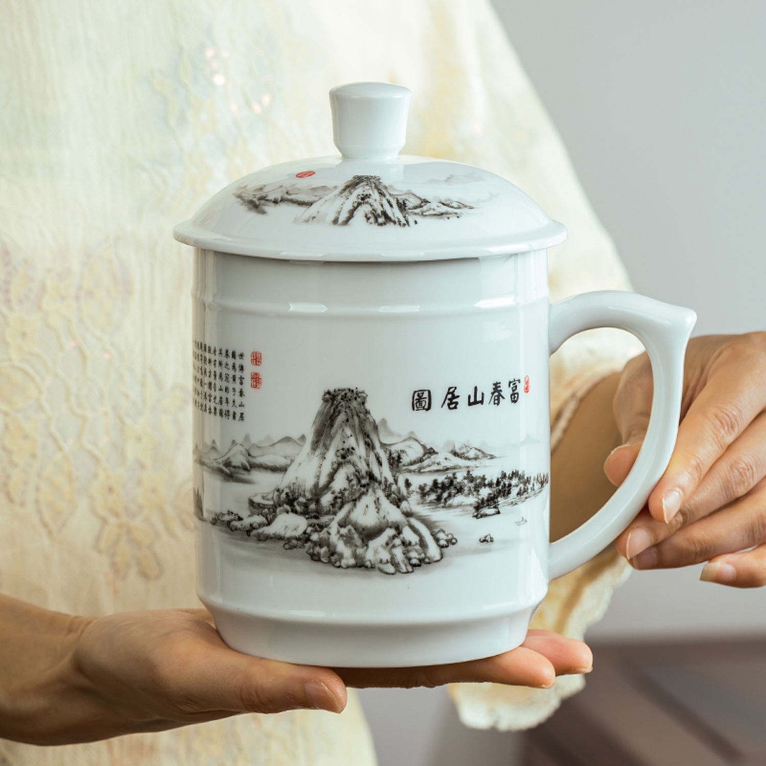 大号陶瓷大容量茶杯带盖