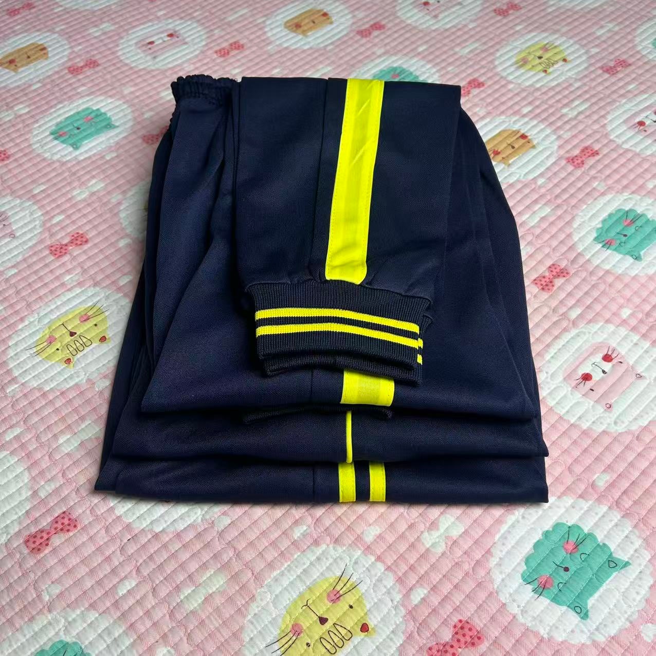 春秋藏蓝色浅黄条一道杠男女通用初高中小学生束脚修身显瘦校服裤