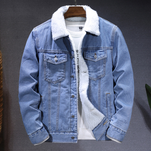 牛仔衣夹克 加绒加厚羊羔毛棉服潮流修身 美式 复古牛仔外套男秋冬款