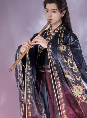 原创新款【火焰玉令】汉服男晋制中国风魏晋风交领齐腰襦裙大袖衫