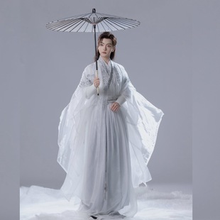 男女款 大袖 绣花飘逸侠客魏晋晓星尘cos 白色仙服套装 原创春夏新款