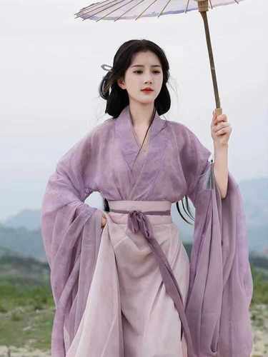 半夏正品魏晋风成人汉服女学生印花交领广袖中国风八破裙古装日常