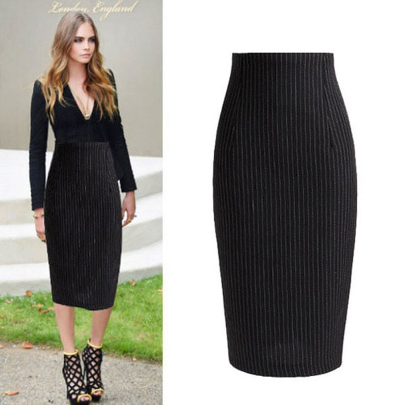 毛呢条纹包臀百搭风中长款一步裙