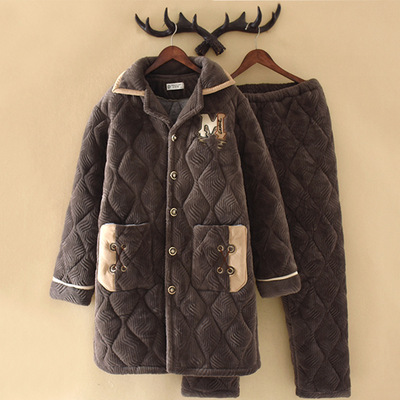 三层中长款冬季可外穿珊瑚绒睡衣