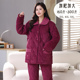 冬季 三层加厚夹棉睡衣加肥加大200斤珊瑚绒中老年妈妈家居服女5XL