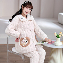 冬季保暖孕妇睡衣三层夹棉加厚加绒卡通可爱ins珊瑚绒外穿家居服