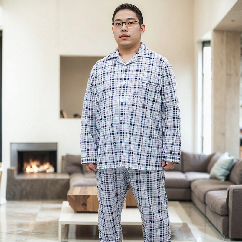 大码200斤薄款长袖长裤纯棉睡衣