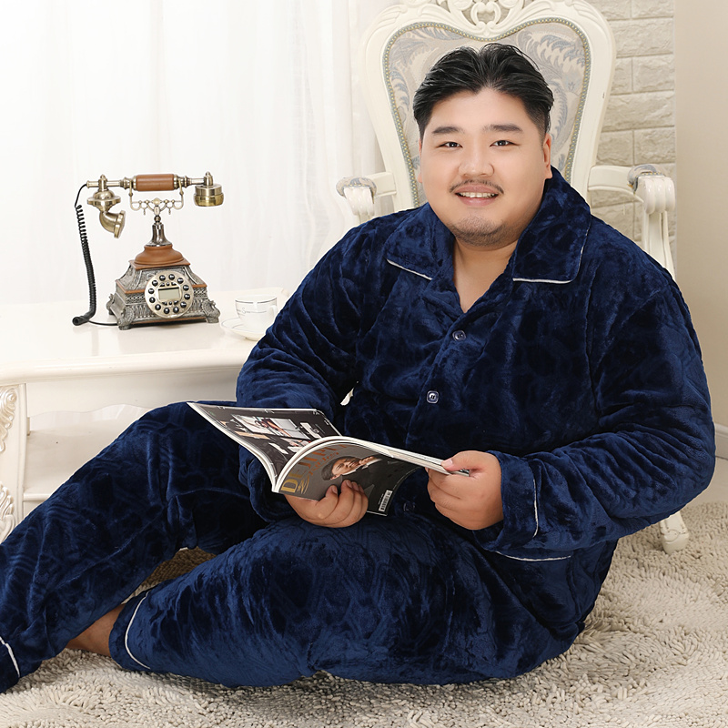 秋冬季法兰绒加肥版200斤睡衣男