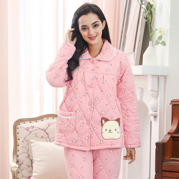 秋冬季喂奶孕妇睡衣薄夹棉