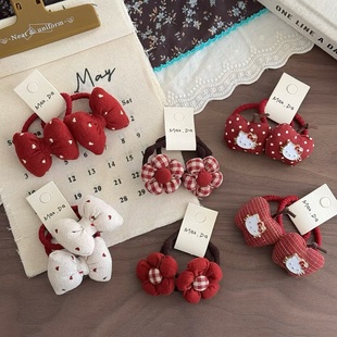 韩儿童红波点苹果猫咪发圈女童甜美爱心蝴蝶结发绳小女孩新年发饰