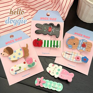 韩少女可爱亚克力小兔人鱼发夹儿童苹果条纹鸭嘴夹女孩碎发刘海夹