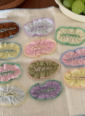 韩版女孩甜美波浪裙边发夹儿童蕾丝布艺大BB夹女童公主仙气刘海夹