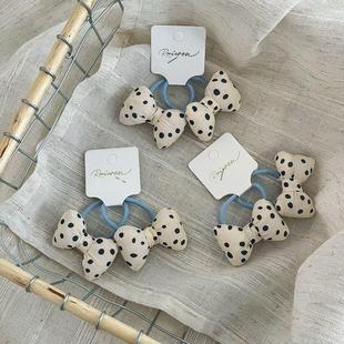 儿童发圈奶白蓝波点胖蝴蝶结头饰女童扎头发皮筋少女可爱塞棉头绳