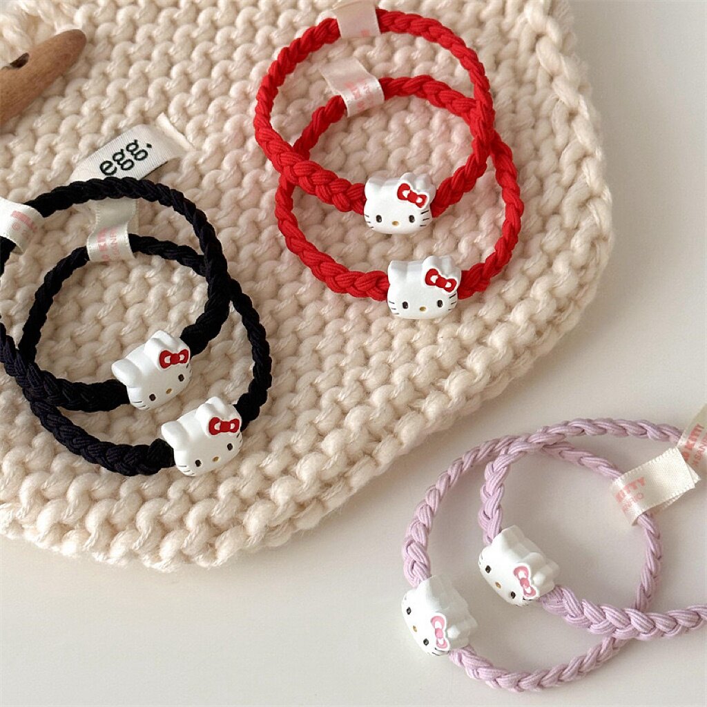 少女可爱甜美麻花圈凯蒂猫头绳学生编织高弹力发圈儿童简约皮筋圈