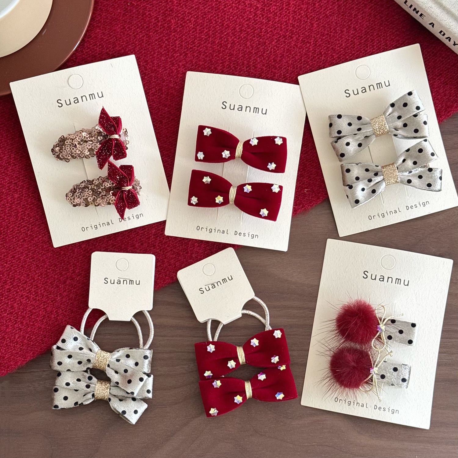 儿童新年红色丝绒蝴蝶结发夹女孩米白波点烫金发卡小女孩刘海夹子,童装/婴儿装/亲子装,发饰,淘宝优惠券,粉丝福利购,淘宝优惠卷