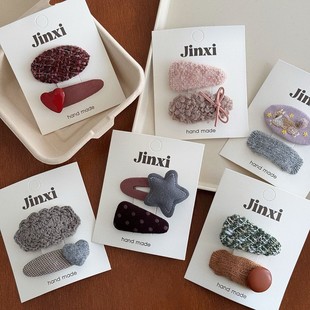 韩少女可爱星星蝴蝶结发夹女童甜美卷毛绒刘海夹边夹女孩百搭BB夹