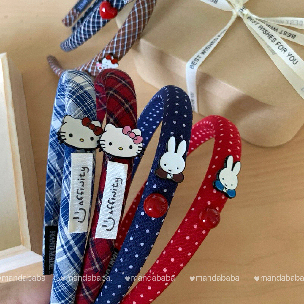 少女心米菲兔猫咪发箍韩系学生复古撞色头箍波点布艺发卡格纹发饰