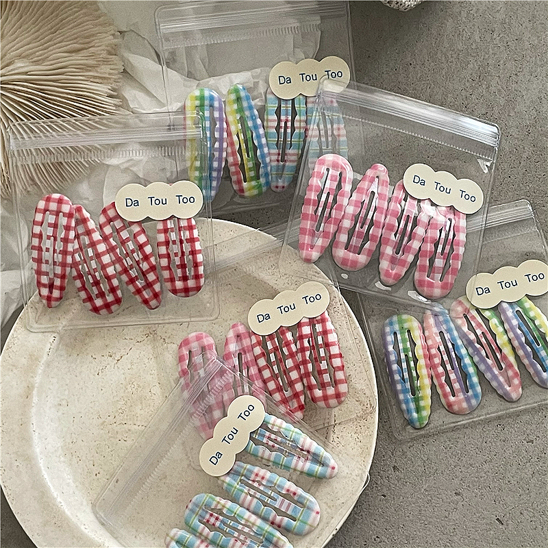 韩版女孩甜美彩虹格子滴胶BB夹少女可爱碎发夹儿童刘海夹简约发饰