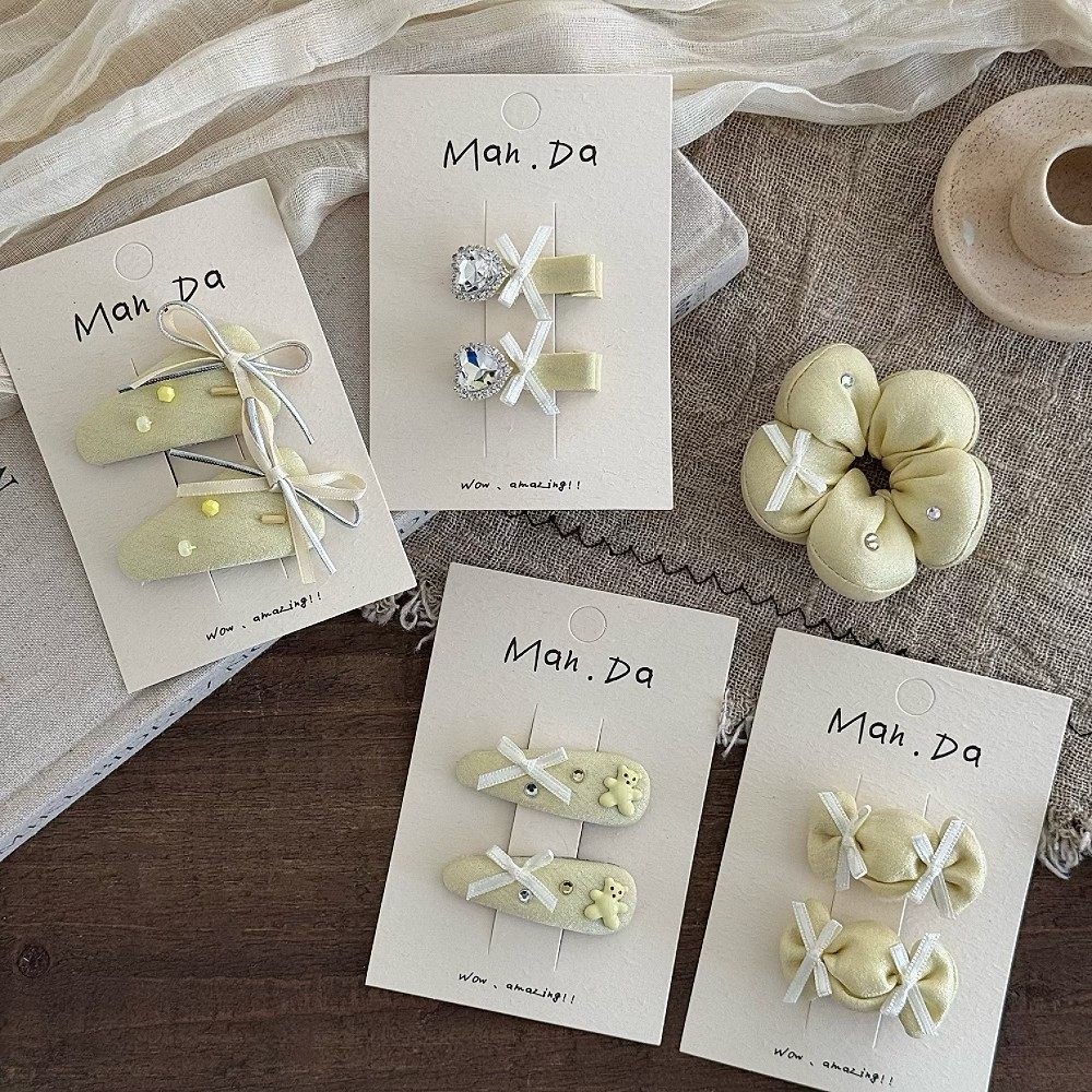 韩版女孩浅鹅黄可爱小熊发夹儿童布艺糖果鸭嘴夹少女心BB夹刘海夹