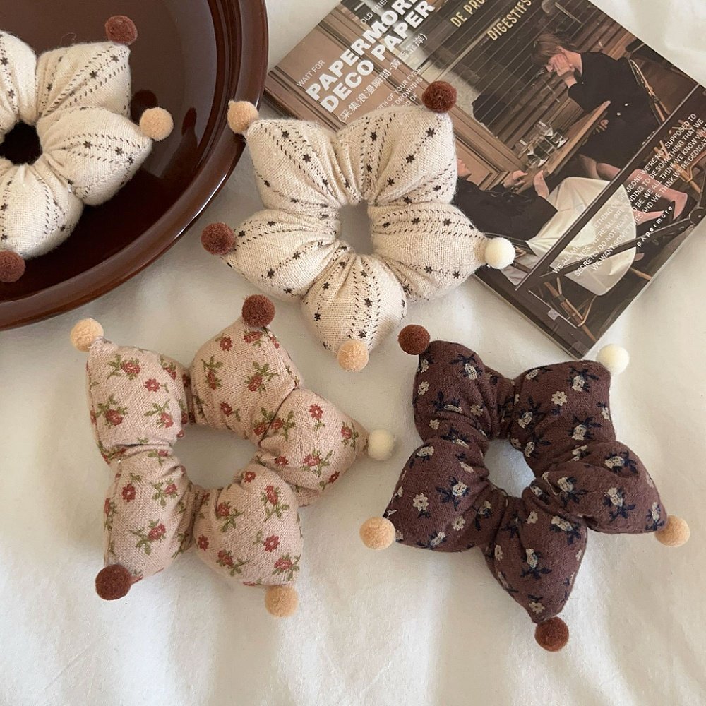 韩版女孩可爱星星花套圈学生甜美碎花小肠圈儿童丸子头碎花布发绳