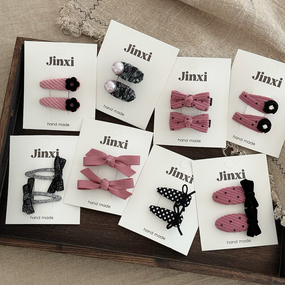 韩版儿童黑粉波点布艺鸭嘴夹简约少女莓粉灯芯绒刘海BB边夹碎发夹