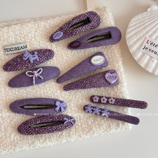 少女紫色系波点蝴蝶结发夹女高级感小马侧边夹发卡掰掰夹学生发饰