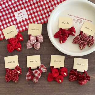 红运当头百搭蝴蝶结发圈儿童甜美头绳女童红色新年过年拜年发饰品