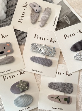 韩版儿童简约高级灰色系卡通兔子波点五角星发夹甜美可爱女童发饰