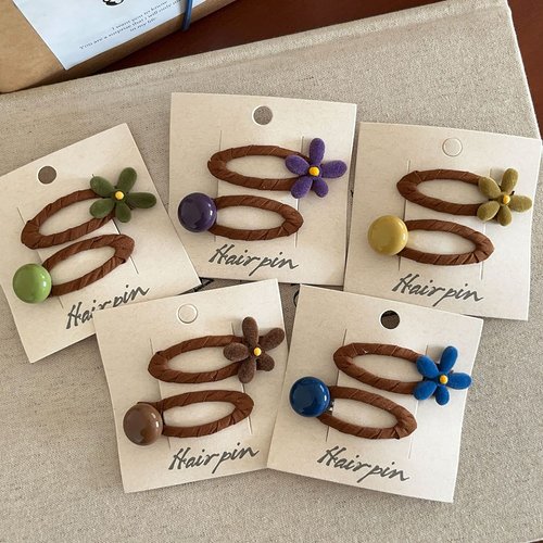 女孩植绒花朵豆豆发夹森系少女布艺掰掰夹儿童甜美碎发刘海侧边夹