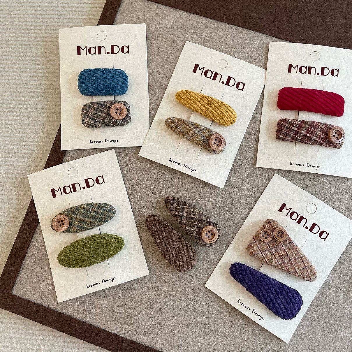 韩系儿童复古细格纹纽扣BB夹女童灯芯绒发卡边夹刘海夹子简约百搭,童装/婴儿装/亲子装,发饰,淘宝优惠券,粉丝福利购,淘宝优惠卷