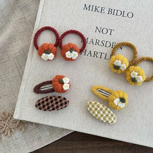 韩版女童手作高弹皮筋儿童可爱福瓜发绳掰掰夹女孩格纹发圈刘海夹