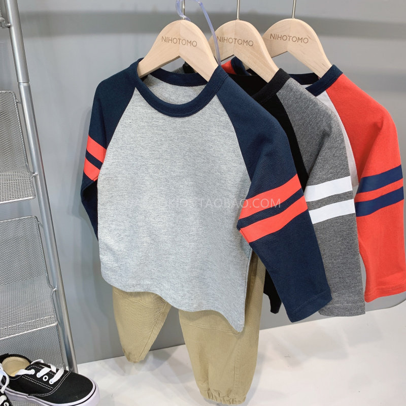 入秋款 秋季男童装纯棉上衣插肩圆领长袖t恤薄款儿童宝宝休闲跨省