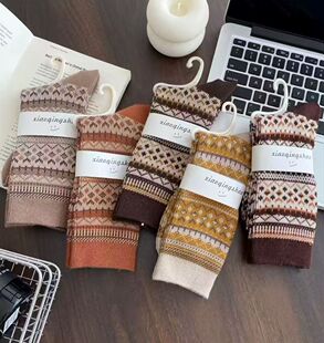 袜子民族风秋冬男女款长筒日系双针双路堆堆袜辽源棉袜保暖不掉色