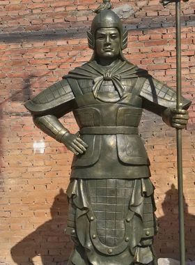 玻璃钢古代士兵武将雕像摆件仿铜