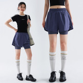 女夏季 大码 速干三分休闲裤 户外假两件运动短裤 宽松二合一骑行裤 子