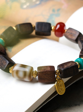 达拉干沉香木方块珠手串文玩新中式木质手链旅游景区直播货源批发