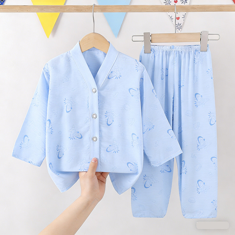 夏季儿童睡衣女童男童七分袖云朵棉女孩中大童家居服套装宝宝睡衣