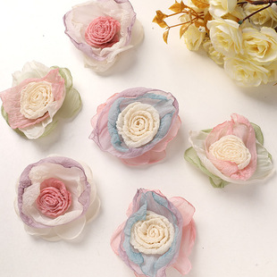 春日花房少女仙美彩色轻纱玫瑰diy抓夹发绳头饰胸花颈链花朵辅料