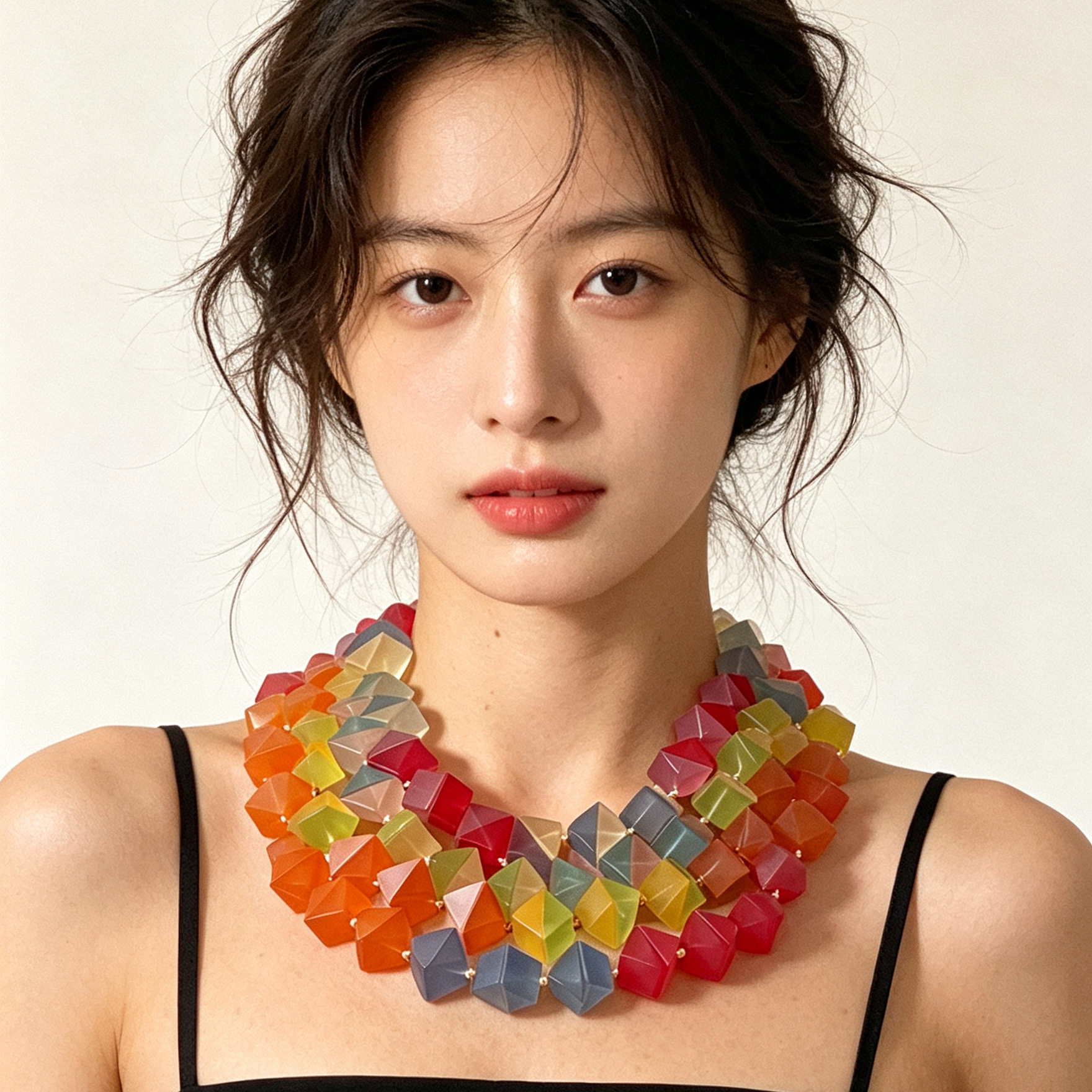 马卡龙色几何串珠项链女小众撞色果冻彩珠度假风项链