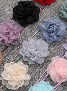 韩版名媛欧根纱烧边花山茶花项链女ins手工布艺花朵颈链