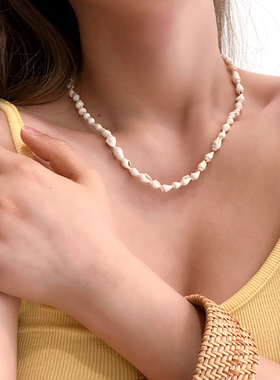 夏日沙滩度假风天然小海螺项链 自然唯美手工穿制锁骨链配饰