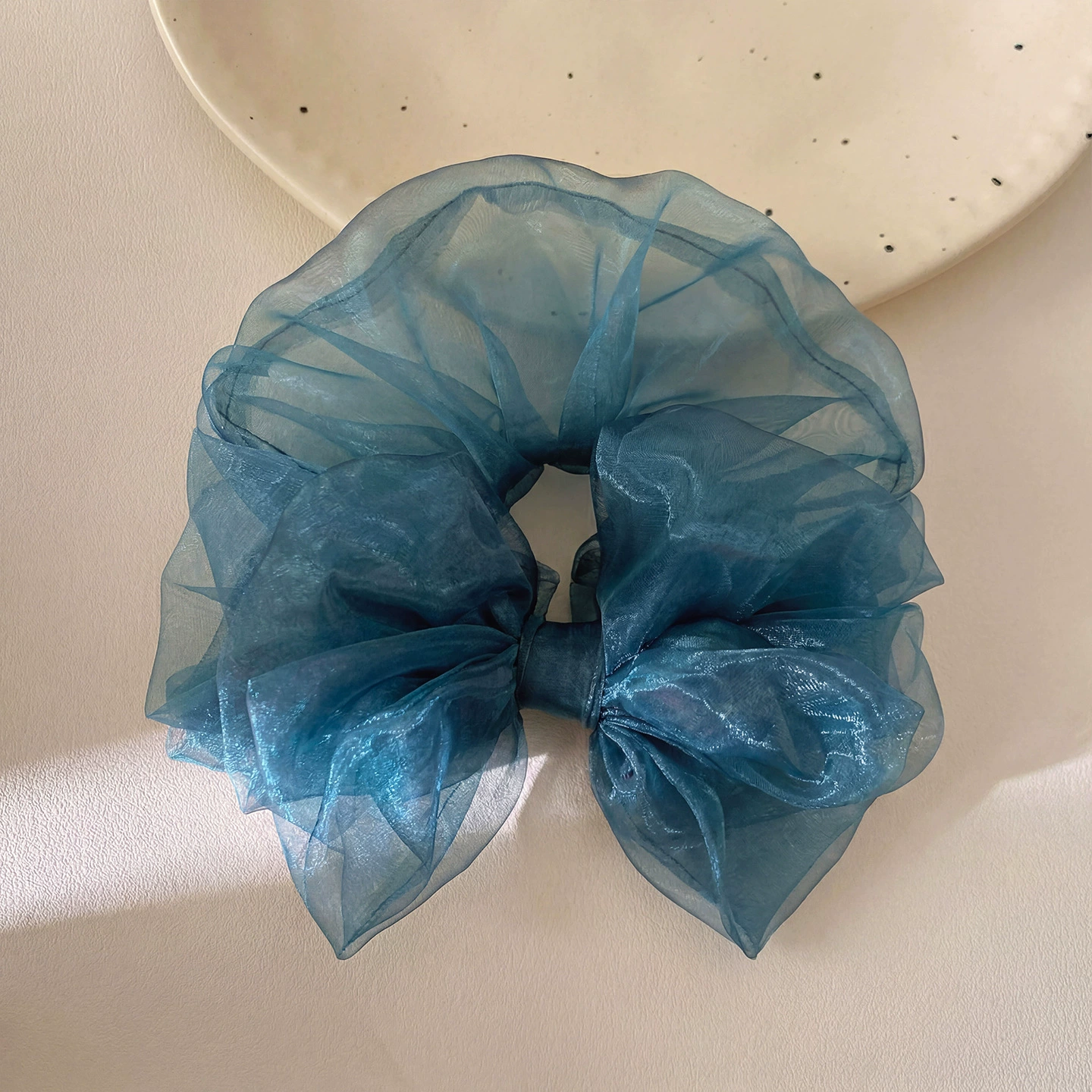 薄荷蓝欧根纱蝴蝶结大肠发圈韩系大号女头绳发饰