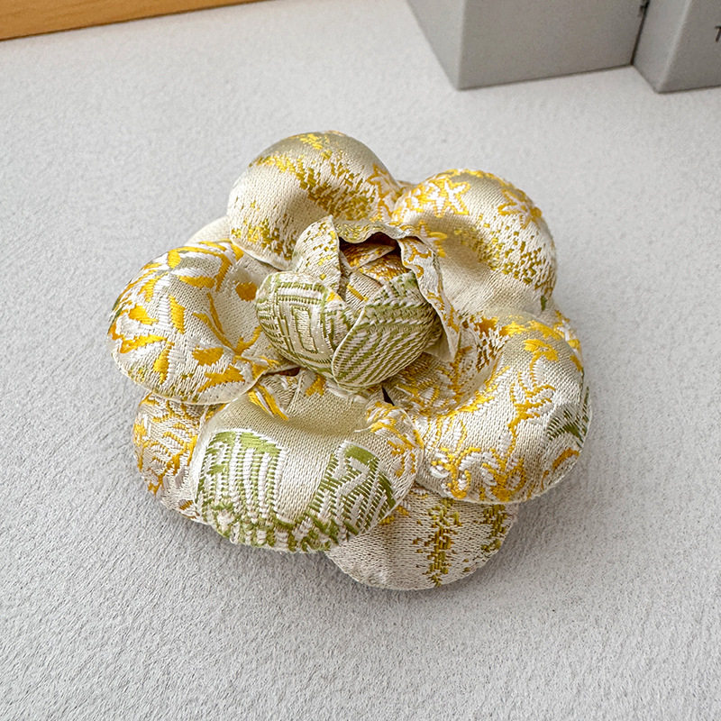 6.6cm宋锦山茶花胸针布艺中国风旗袍服饰胸花别针外套配饰