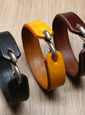 S扣复古牛皮手链 光面磁扣简约男士皮手链手环饰品