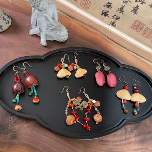 新中式天然植物种子耳坠大豆夹竹桃疗愈系音疗耳饰个性果壳耳环