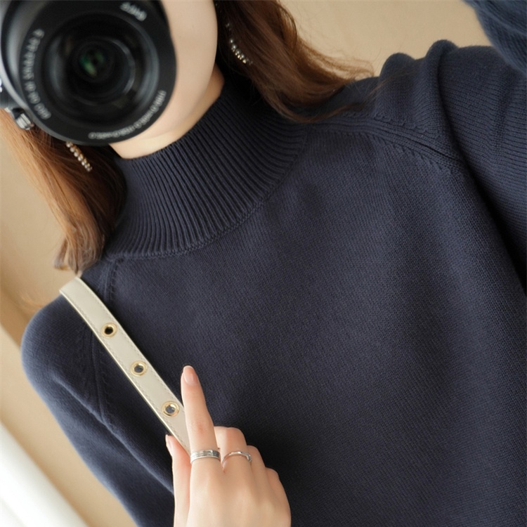 重磅加厚100%纯棉线针织衫女秋冬半高领外穿长袖毛衣宽松内搭打底