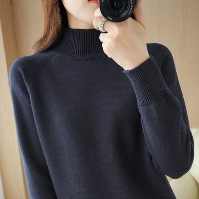 重磅加厚100%纯棉线针织衫女秋冬