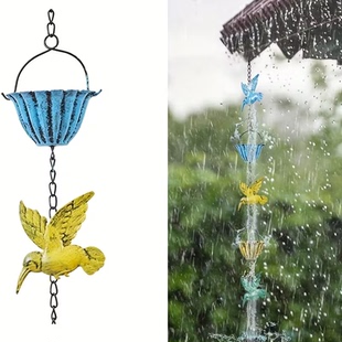 2.4m彩色蜂鸟雨链挂饰创意花园金属户外挂件适用庭院民宿别墅门廊